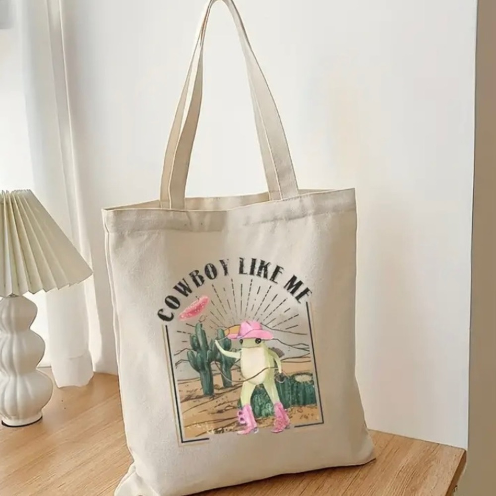Taylor Swift Cowboy Like Me Frog Print Canvas Tote Bag Merch 14in x 14in NEW